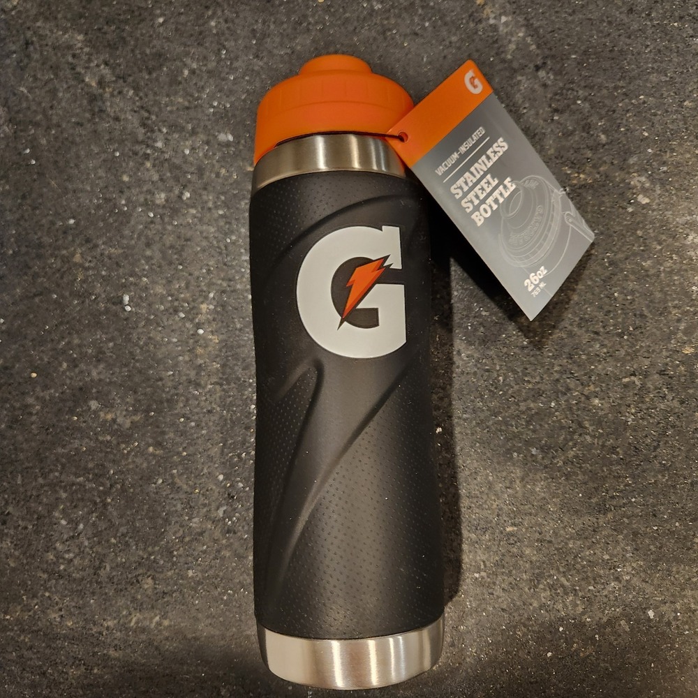 Gatorade Stainless Steel Sport Black Bottle 26oz Double Wall Insulation NWT
